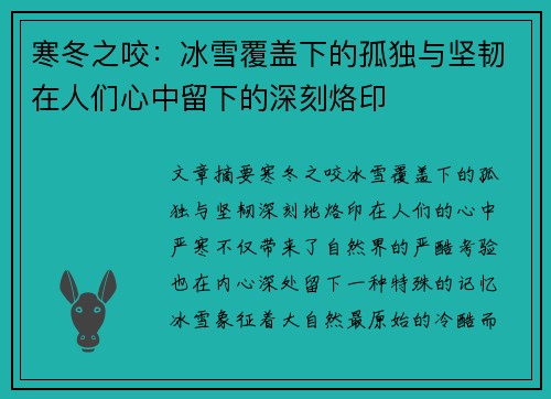 寒冬之咬：冰雪覆盖下的孤独与坚韧在人们心中留下的深刻烙印